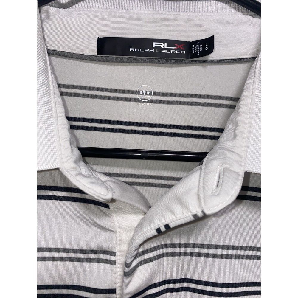 RLX Ralph Lauren Polo‎ Shirt Mens Large Black Gray Golf Striped - Picture 2 of 3